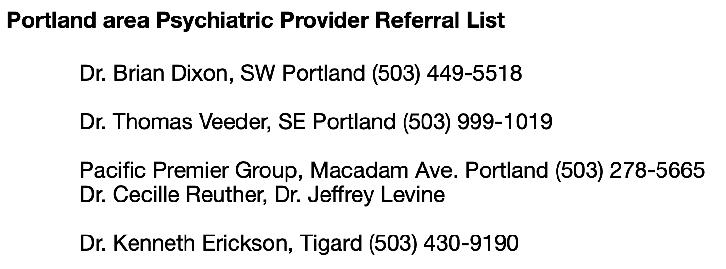 Portland area Psychiatric providers for Portland Ketamine Clinic