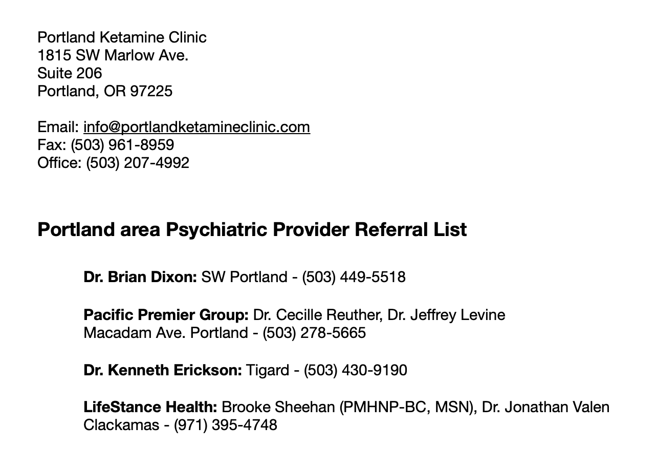 Psychiatric Referral List in Portland, Oregon